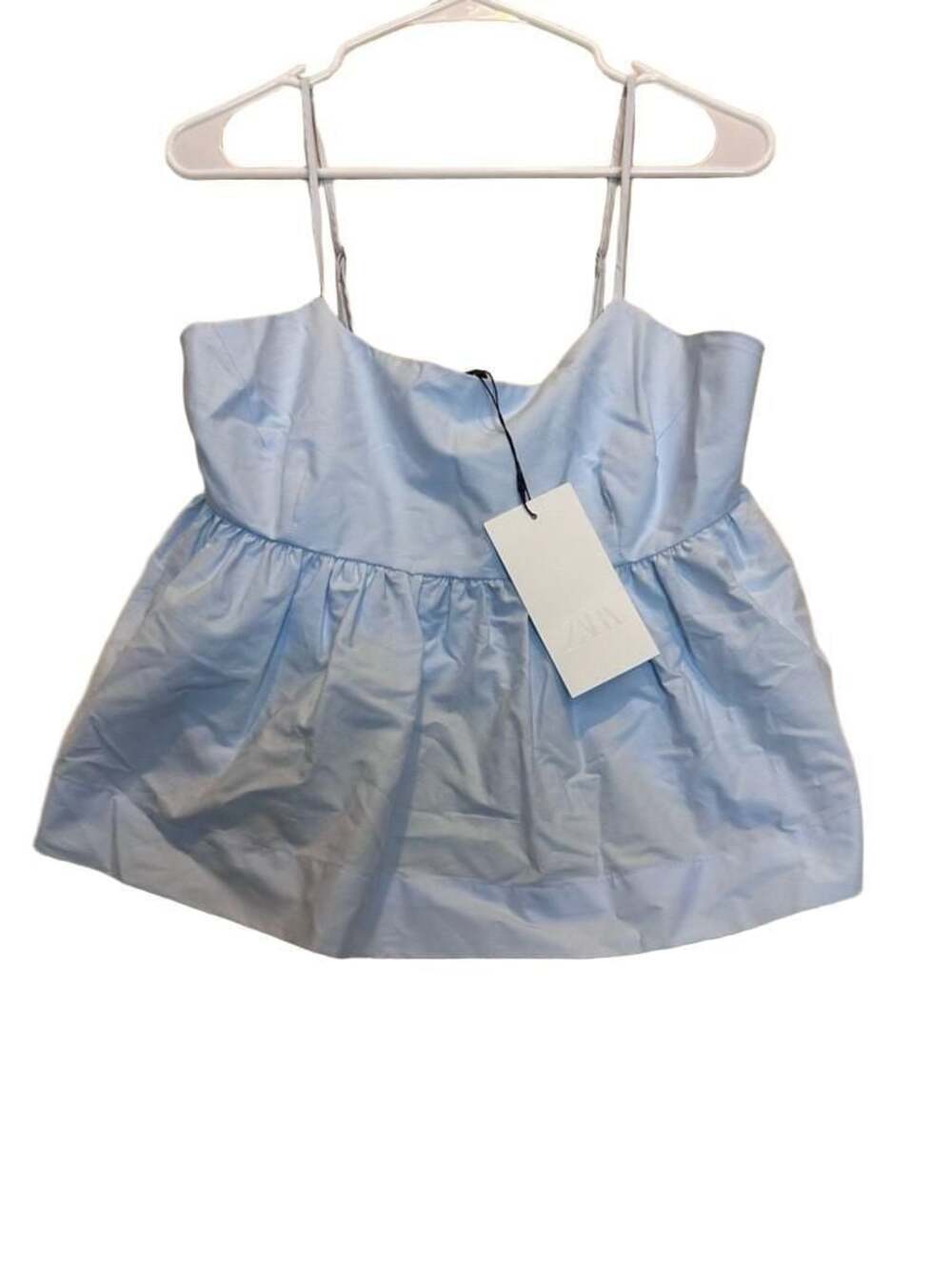 Zara Light Blue Poplin Babydoll Peplum Cami Top